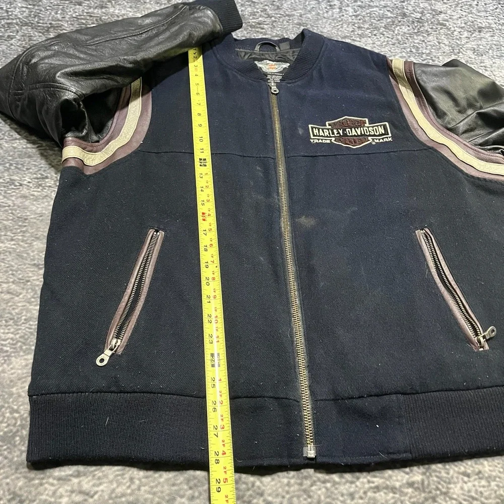 VTG Harley Davidson Leather Varsity‎ Bomber Jacket XL Navy Blue Embroidered Logo